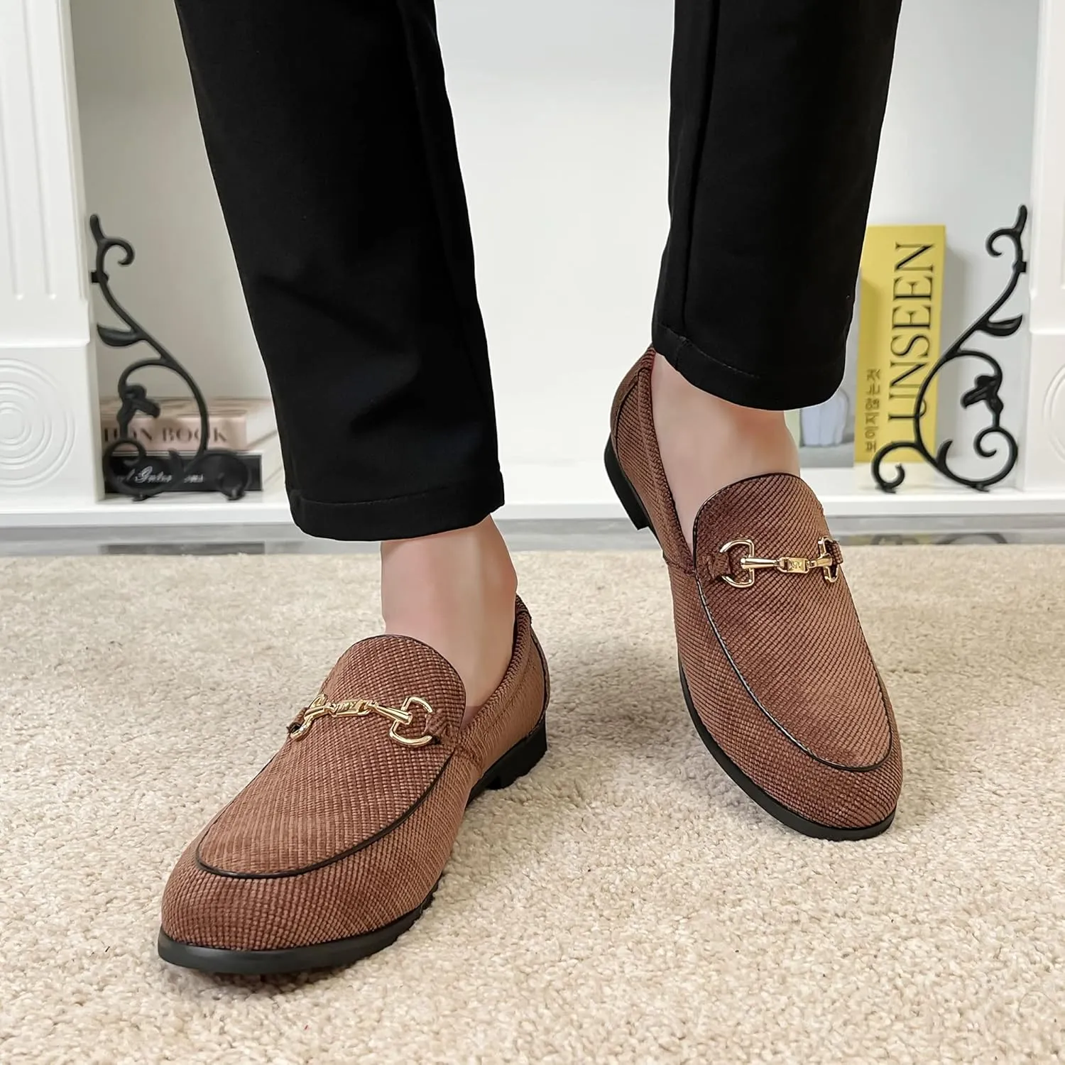 LCQL Men's Luxury Velvet Penny Loafer Shoes Noble Slip-on Casual Suede Loafers Smoking Slippers Plus Size 7-13