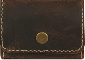 Leather Coin Pouch, Change Holder, Mini Pocket Wallet for Men & Women, Vintage Handmade Brown Leather with Antique Button Closure, Natural Threads, Compact Wallet for Coins & Small Items