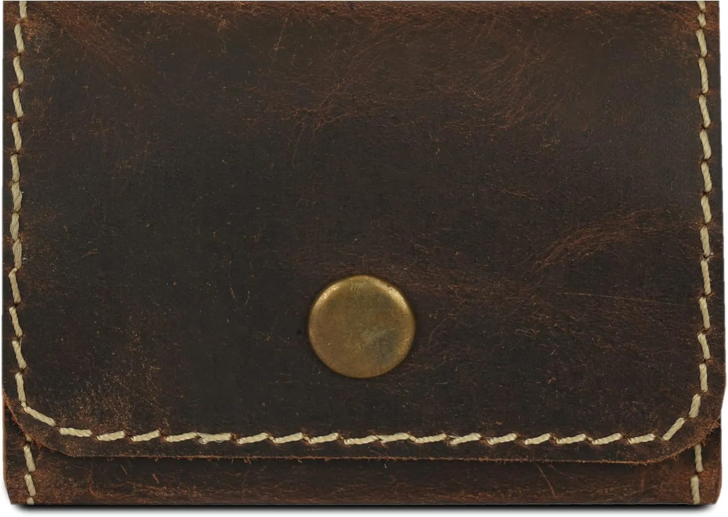 Leather Coin Pouch, Change Holder, Mini Pocket Wallet for Men & Women, Vintage Handmade Brown Leather with Antique Button Closure, Natural Threads, Compact Wallet for Coins & Small Items