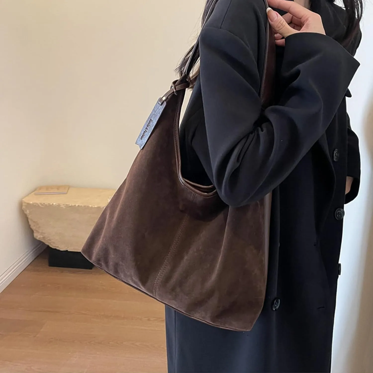 Leather Hobo Bags for Women - Suede Tote & Hobo Handbags (Reddish Brown)