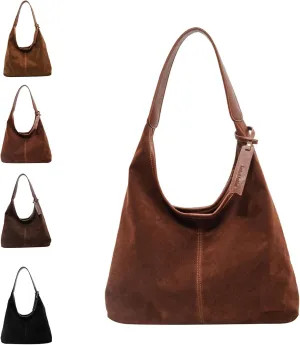 Leather Hobo Bags for Women - Suede Tote & Hobo Handbags (Reddish Brown)