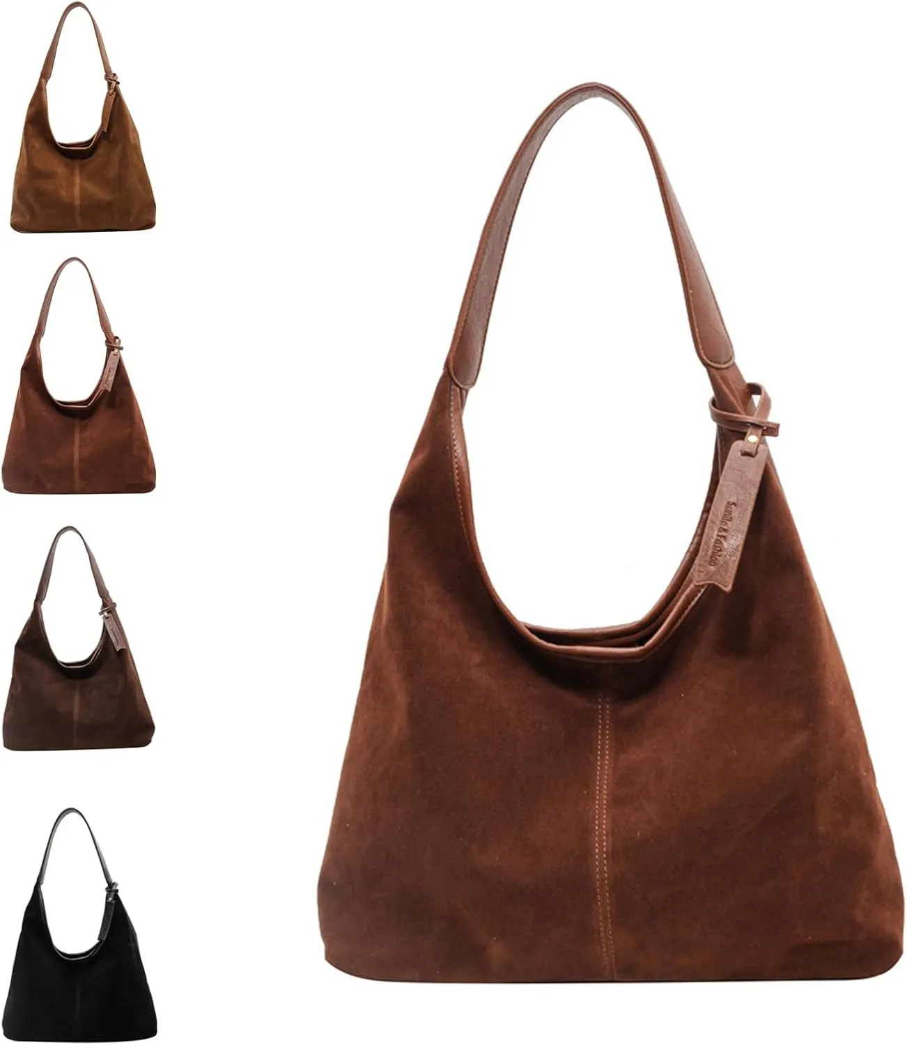 Leather Hobo Bags for Women - Suede Tote & Hobo Handbags (Reddish Brown)