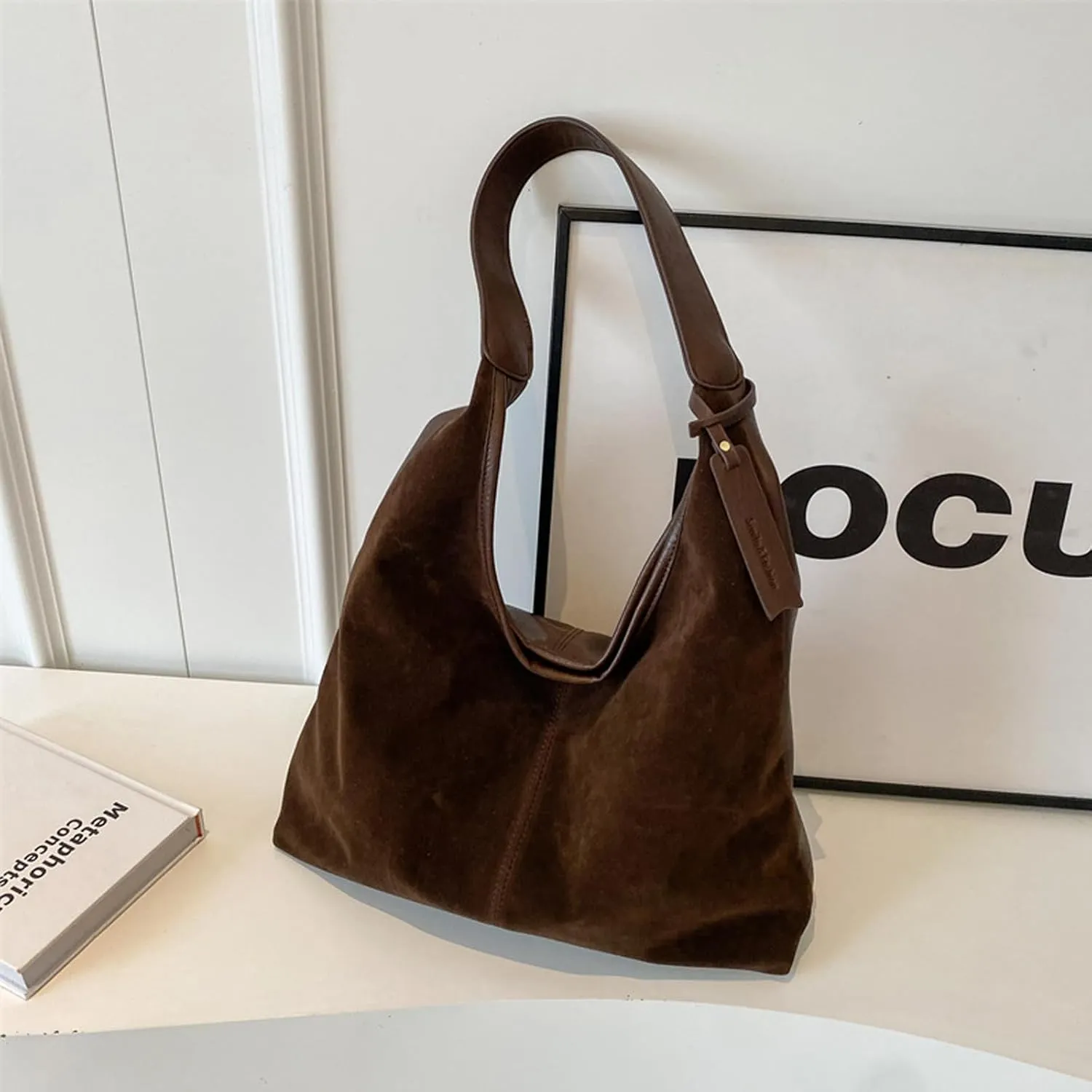 Leather Hobo Bags for Women - Suede Tote & Hobo Handbags (Reddish Brown)