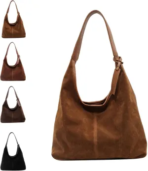 Leather Hobo Bags for Women - Suede Tote & Hobo Handbags (Yellowish Brown)