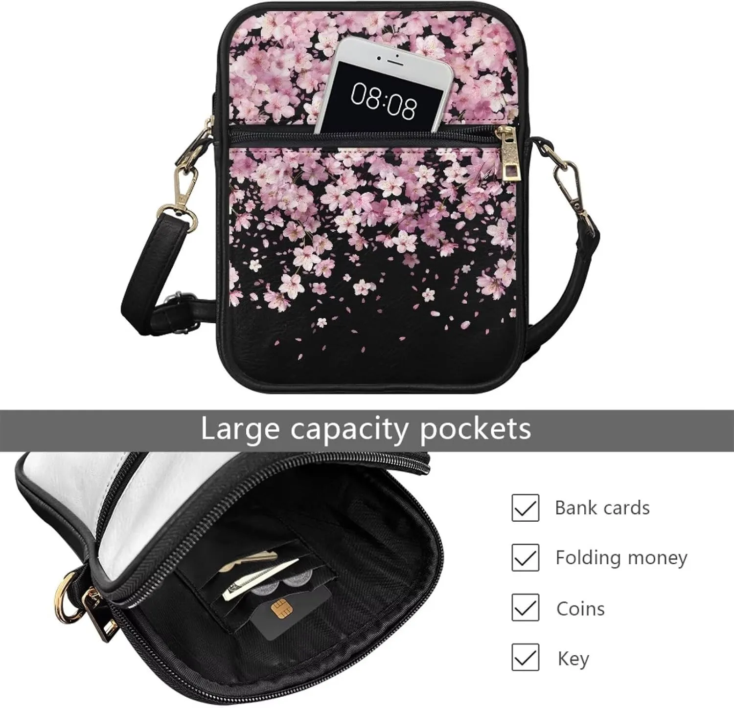 Leather Messenger Bags Crossbody Phone Wallet Purse Bag with Front Zipper Pocket and Card Slots