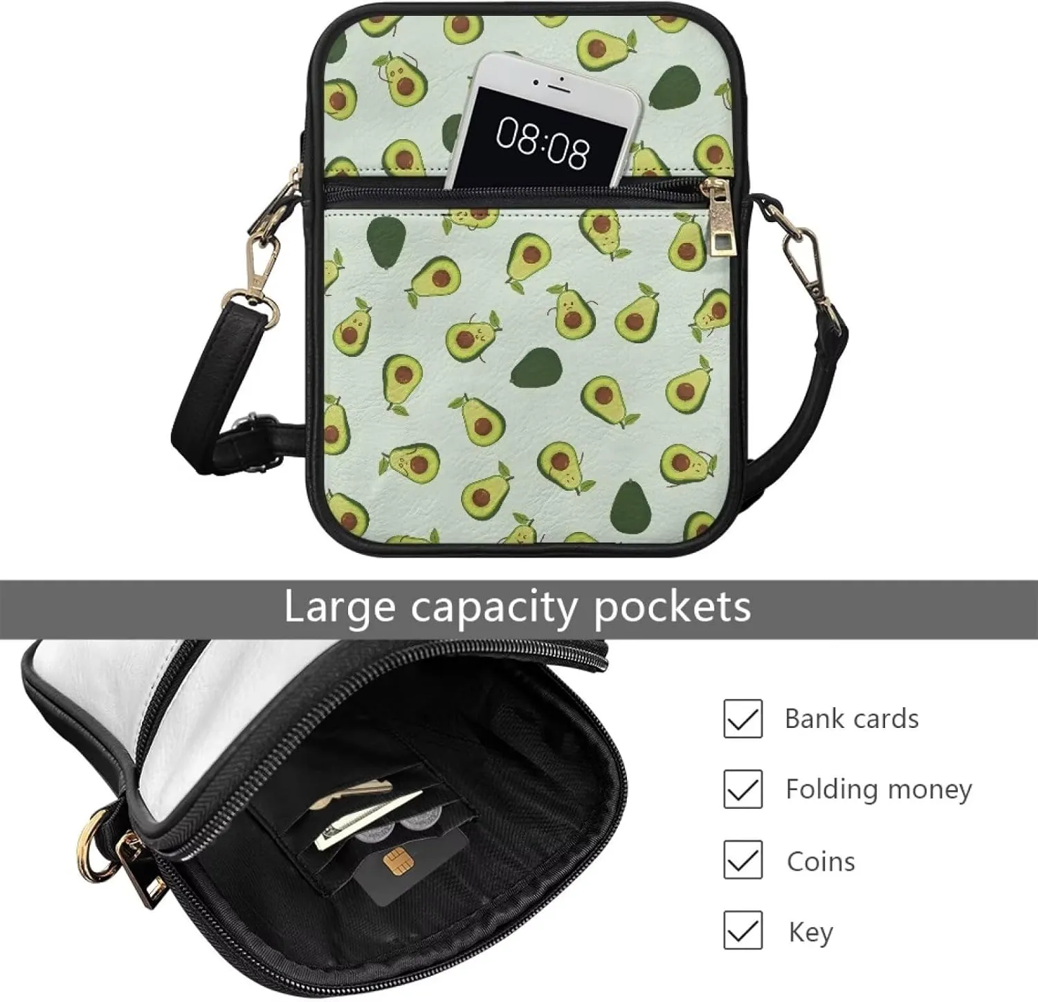 Leather Messenger Bags Crossbody Phone Wallet Purse Bag with Front Zipper Pocket and Card Slots