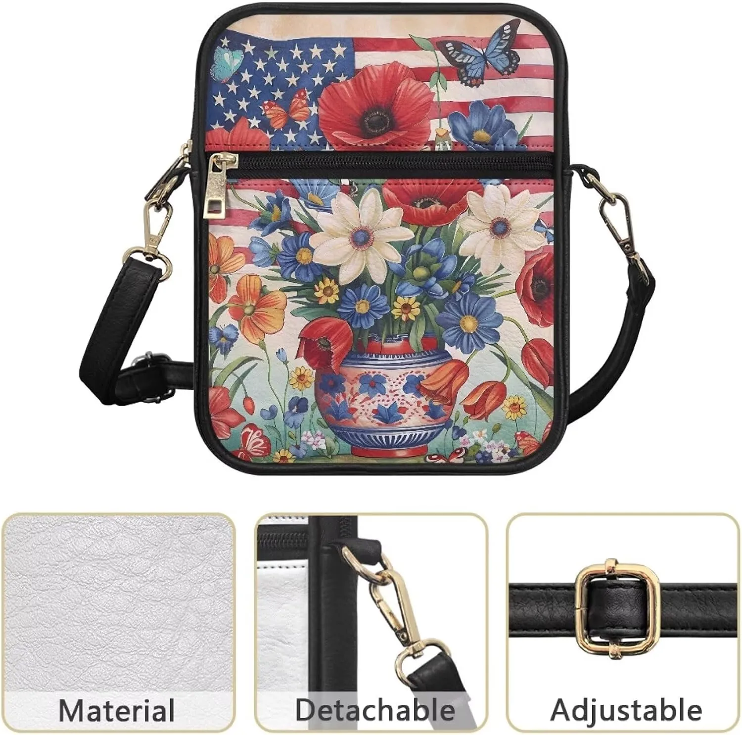 Leather Messenger Bags Crossbody Phone Wallet Purse Bag with Front Zipper Pocket and Card Slots