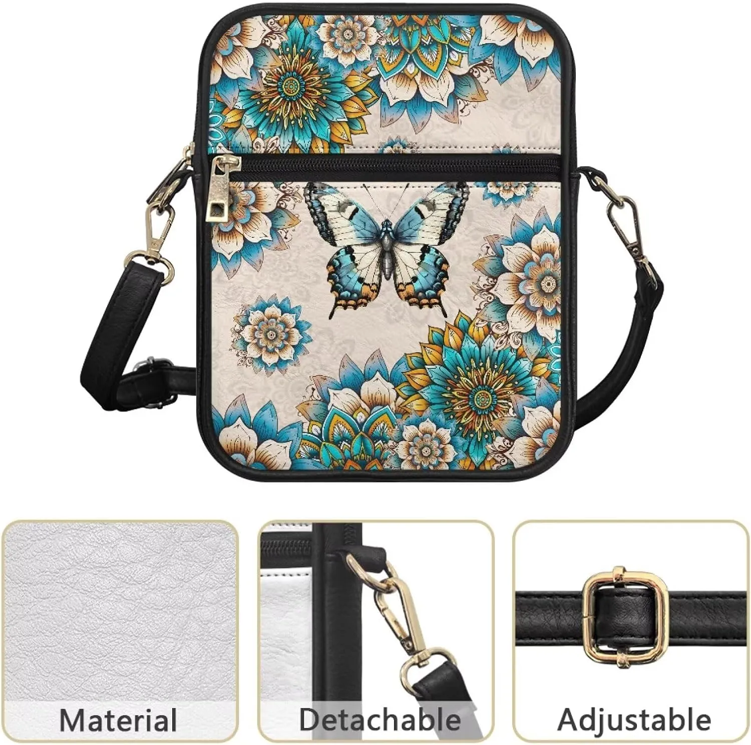 Leather Messenger Bags Crossbody Phone Wallet Purse Bag with Front Zipper Pocket and Card Slots