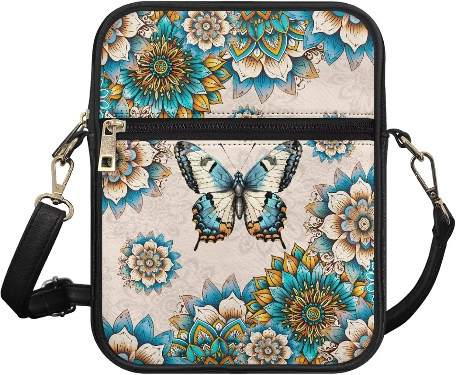 Leather Messenger Bags Crossbody Phone Wallet Purse Bag with Front Zipper Pocket and Card Slots