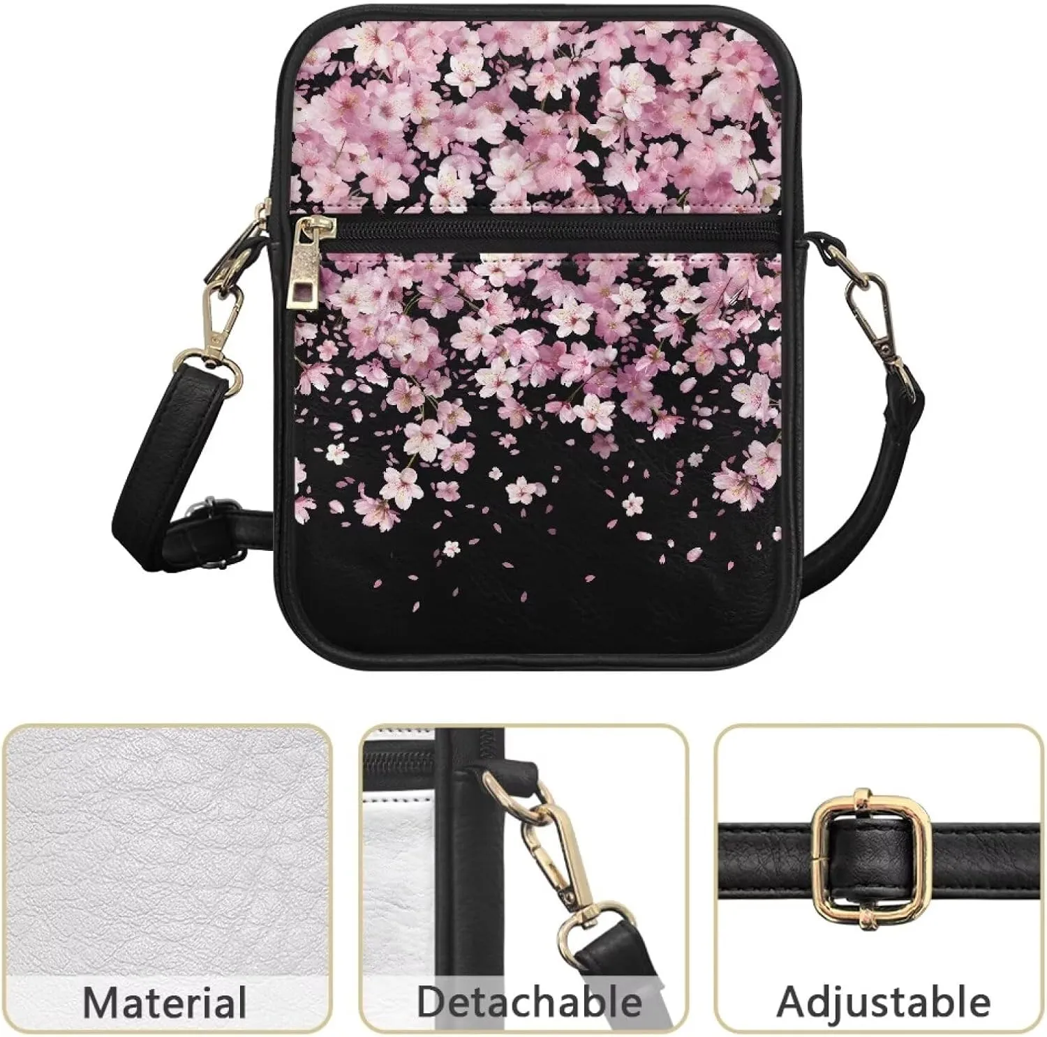 Leather Messenger Bags Crossbody Phone Wallet Purse Bag with Front Zipper Pocket and Card Slots