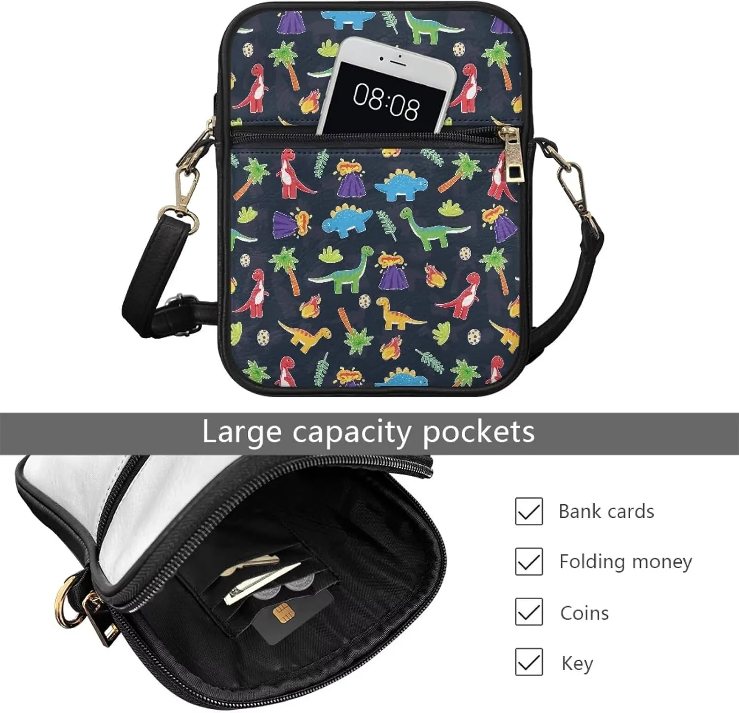 Leather Messenger Bags Crossbody Phone Wallet Purse Bag with Front Zipper Pocket and Card Slots