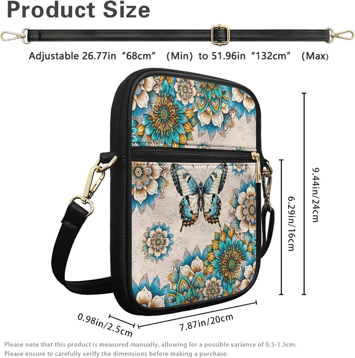 Leather Messenger Bags Crossbody Phone Wallet Purse Bag with Front Zipper Pocket and Card Slots