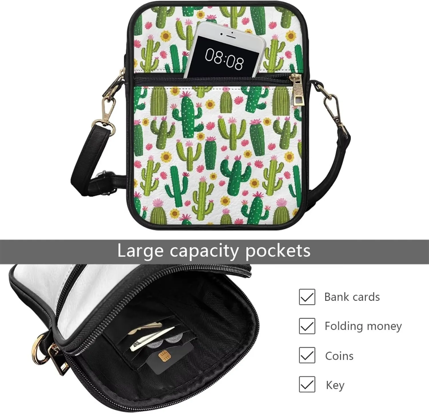 Leather Messenger Bags with Front Pocket and Card Slots Crossbody Phone Wallet Purse Shoulder Bag