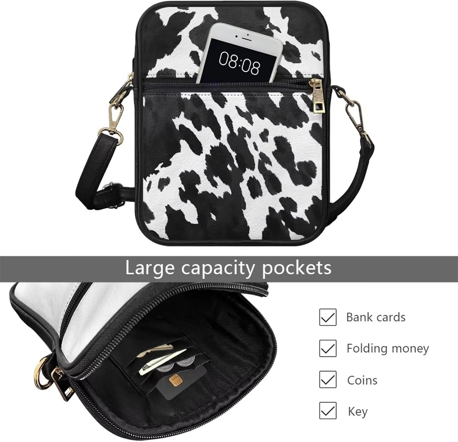 Leather Messenger Bags with Front Pocket and Card Slots Crossbody Phone Wallet Purse Shoulder Bag