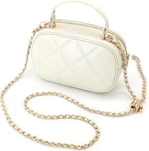 Leather Quilted Crossbody Bags for Women - Square Purse with Metal Chain Strap - Elegant Box Purse