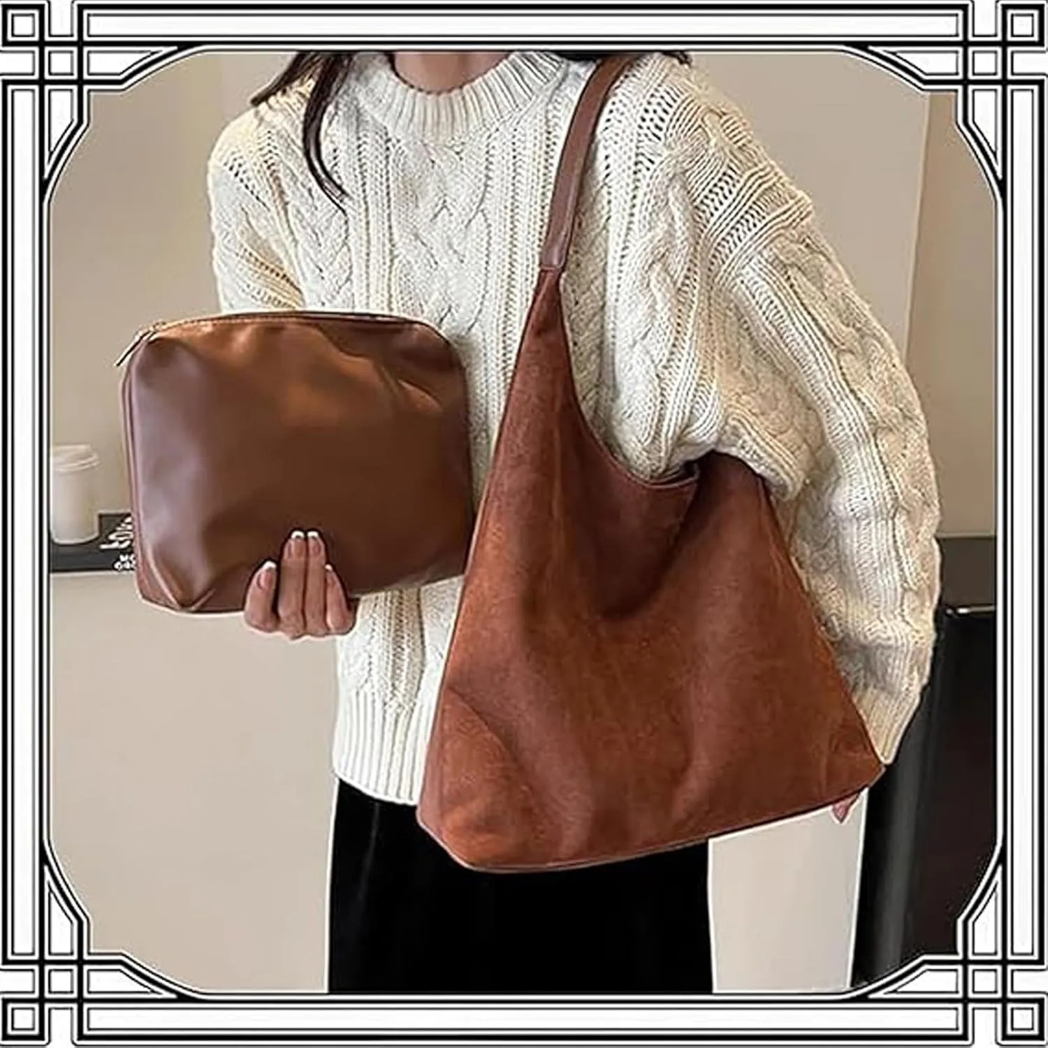 Leather Tote Bag,Versatile Office & Travel Handbag,Tiaastaps Brown Tote Bag,Suede Bohemian Bags,Office Suede Shoulder Bag
