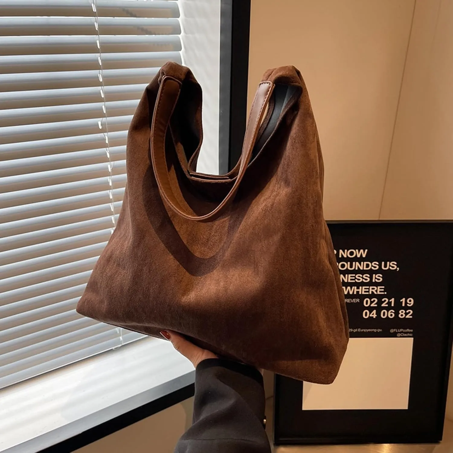 Leather Tote Bag,Versatile Office & Travel Handbag,Tiaastaps Brown Tote Bag,Suede Bohemian Bags,Office Suede Shoulder Bag