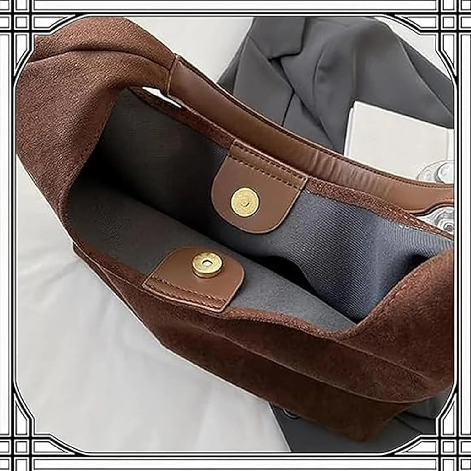 Leather Tote Bag,Versatile Office & Travel Handbag,Tiaastaps Brown Tote Bag,Suede Bohemian Bags,Office Suede Shoulder Bag