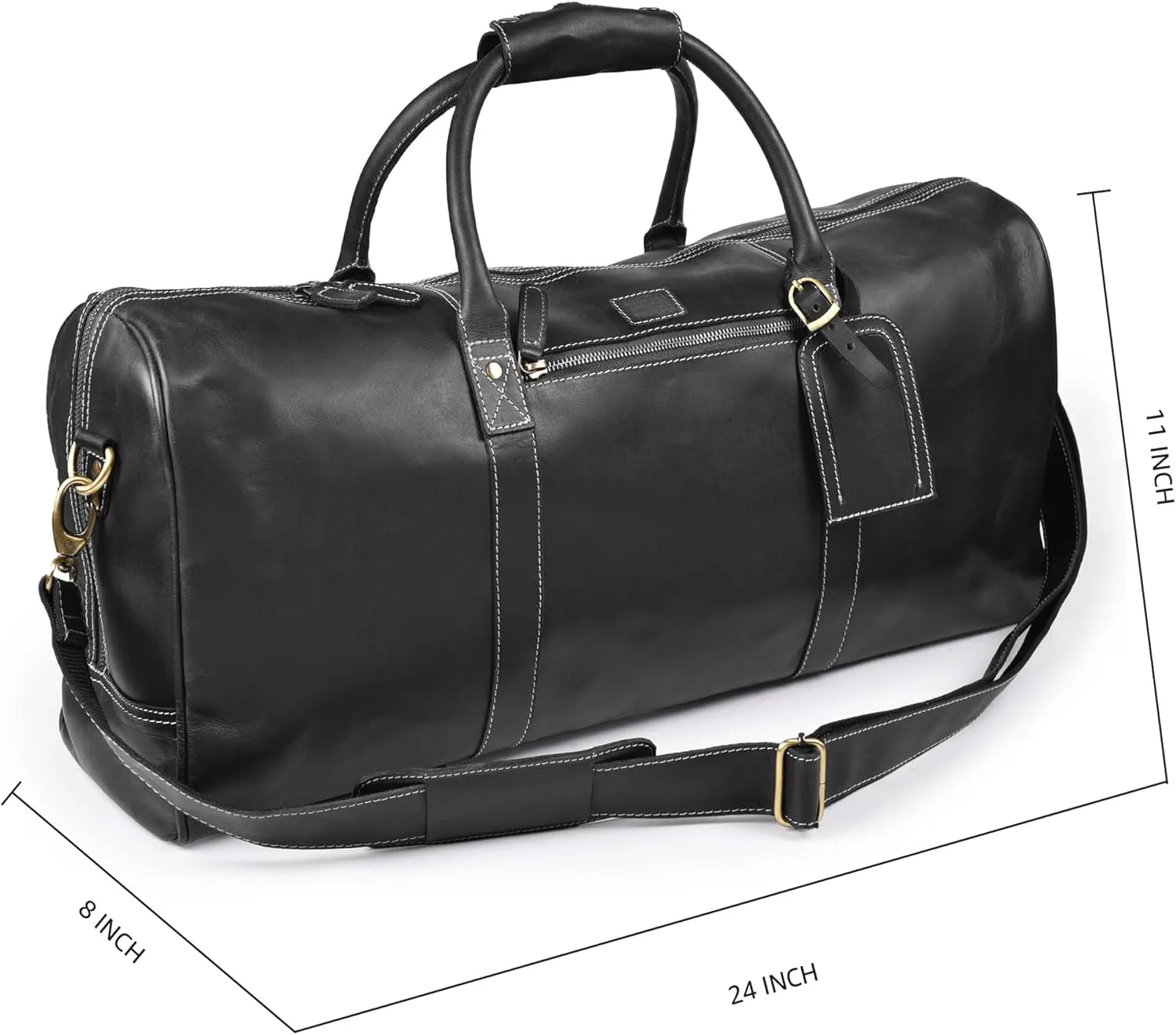 Leather Village Premium Leather Duffle Bags for Men & Women-Stylish Travel Weekender Carry-On Sports Gym Overnight Luggage Bag - 24 Inch - Black