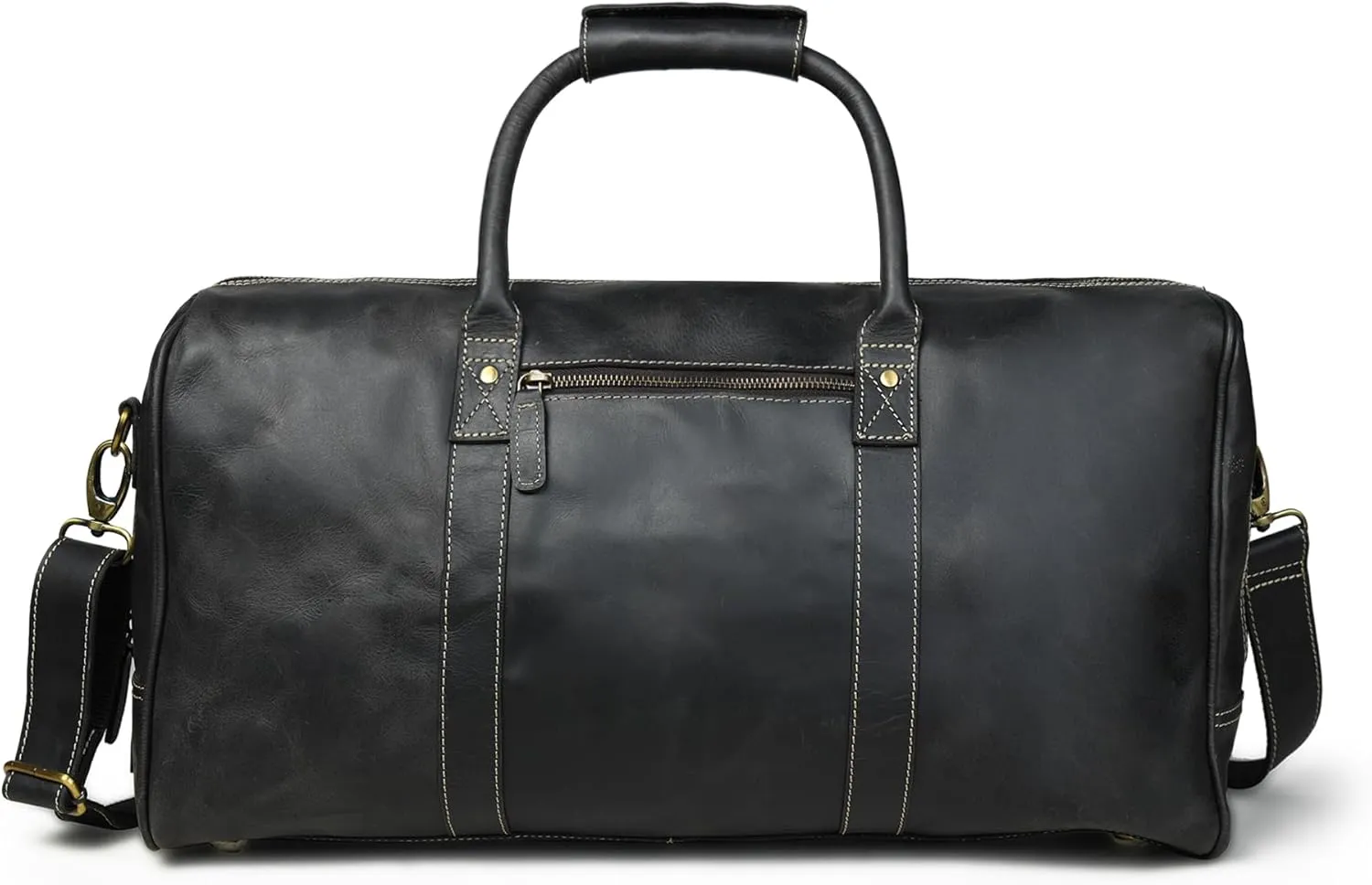 Leather Village Premium Leather Duffle Bags for Men & Women-Stylish Travel Weekender Carry-On Sports Gym Overnight Luggage Bag - 24 Inch - Black