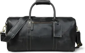 Leather Village Premium Leather Duffle Bags for Men & Women-Stylish Travel Weekender Carry-On Sports Gym Overnight Luggage Bag - 24 Inch - Black