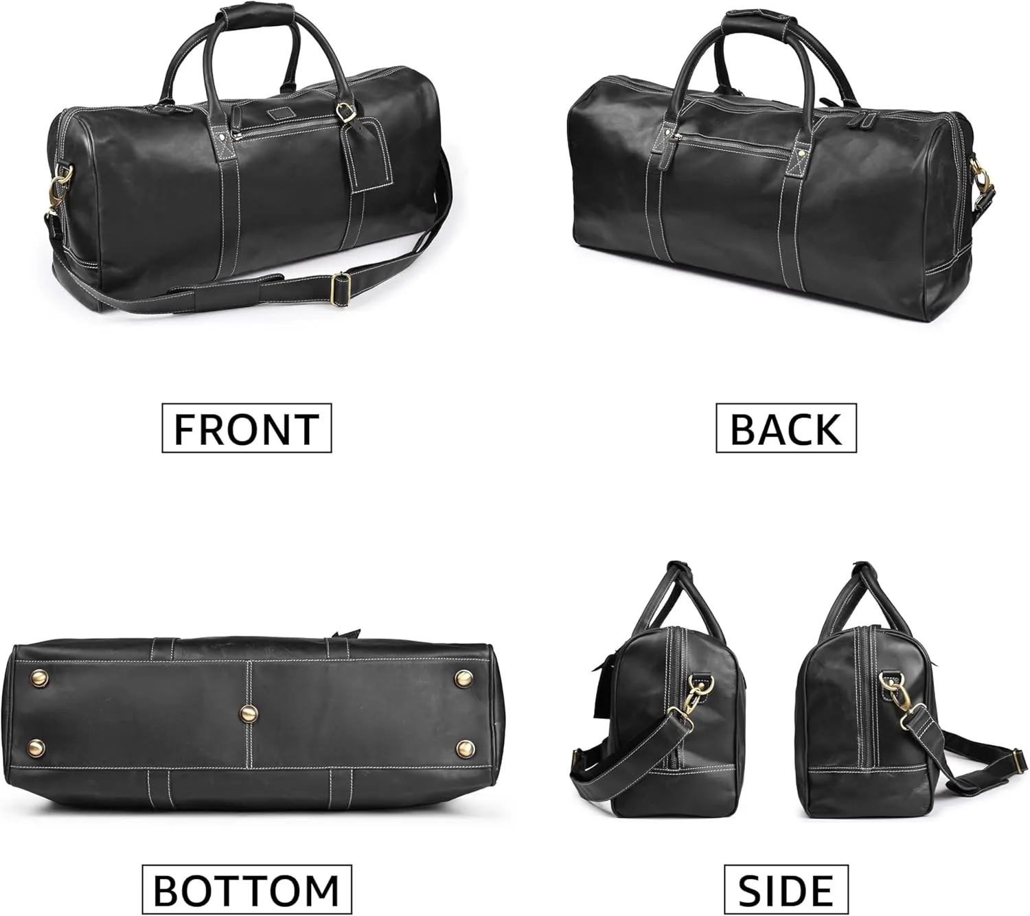 Leather Village Premium Leather Duffle Bags for Men & Women-Stylish Travel Weekender Carry-On Sports Gym Overnight Luggage Bag - 24 Inch - Black
