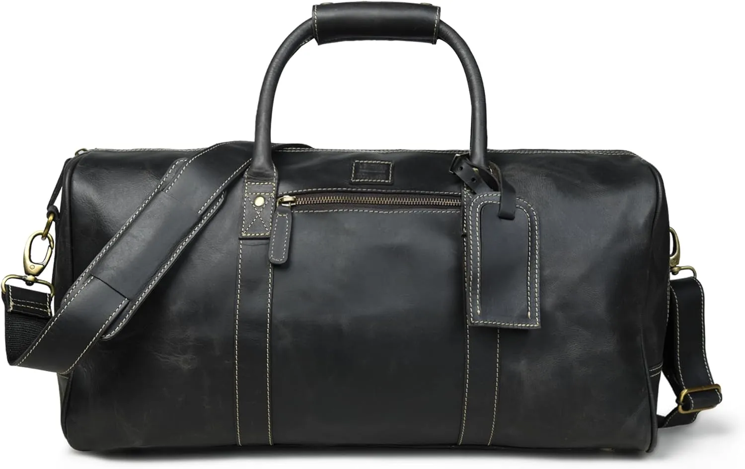 Leather Village Premium Leather Duffle Bags for Men & Women-Stylish Travel Weekender Carry-On Sports Gym Overnight Luggage Bag - 24 Inch - Black