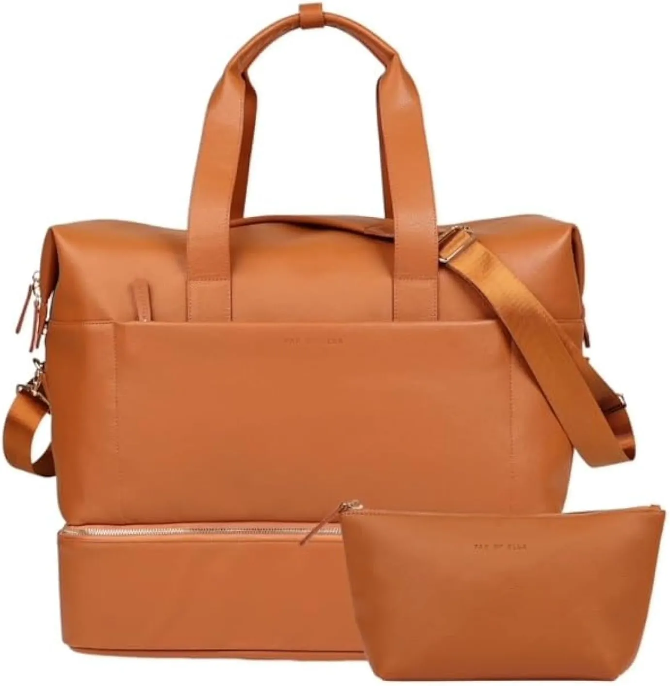 Leather Weekender Bag with Shoe Compartment & Vanity Bag- Organized Travel Tote with Luggage Trolley Strap & Laptop Sleeve- Durable & Stylish Gym Bag- Ideal for Business, Leisure, & More