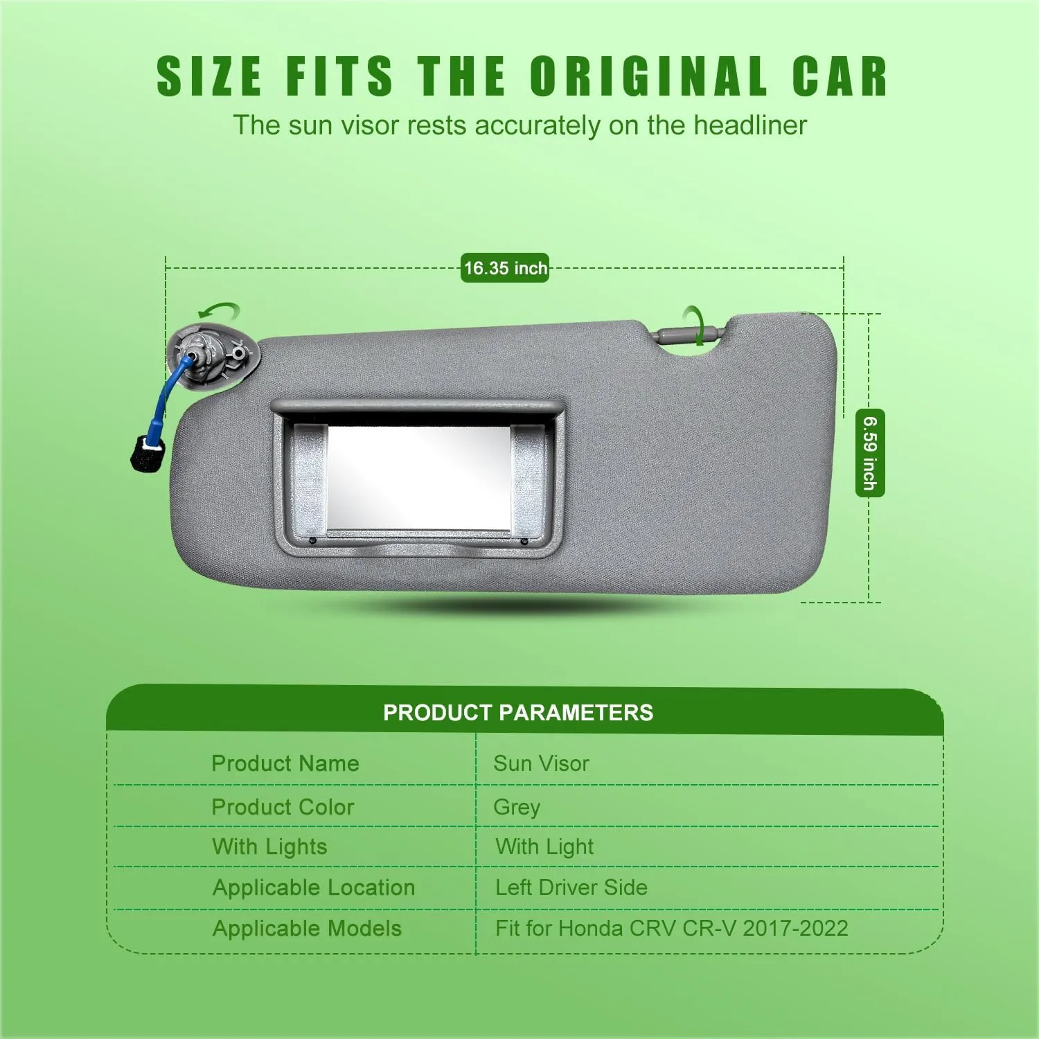 Left Driver Side Sun Visor for Honda CRV 2017 2018 2019 2020 2021 2022 Replace 83280-TLY-H11ZB with Vanity Light/with Makeup Mirror (Grey)