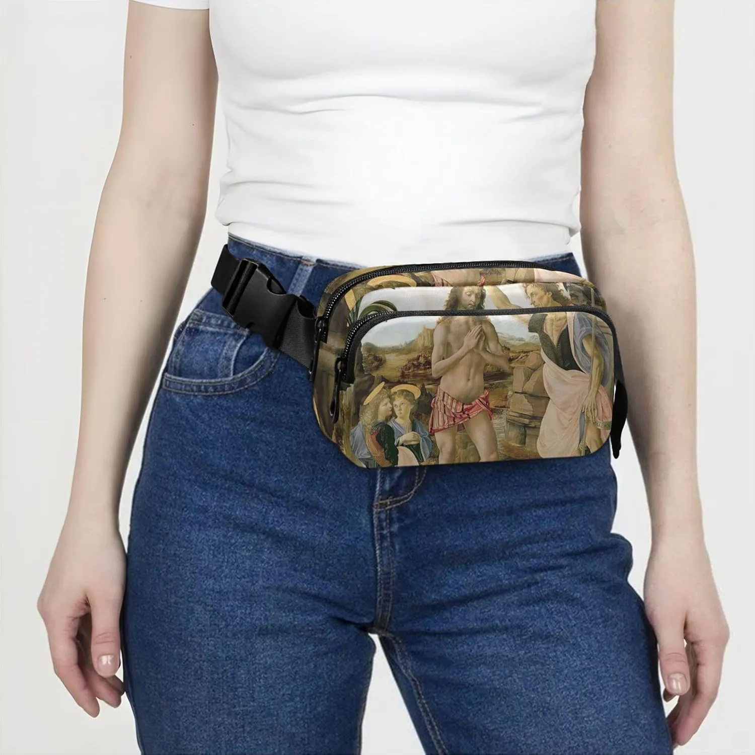 Leonardo da Vinci Baptism Christ Women Fanny Pack Waterproof Belt Bag Hip Pouch Cute Crossbody Waist Pack