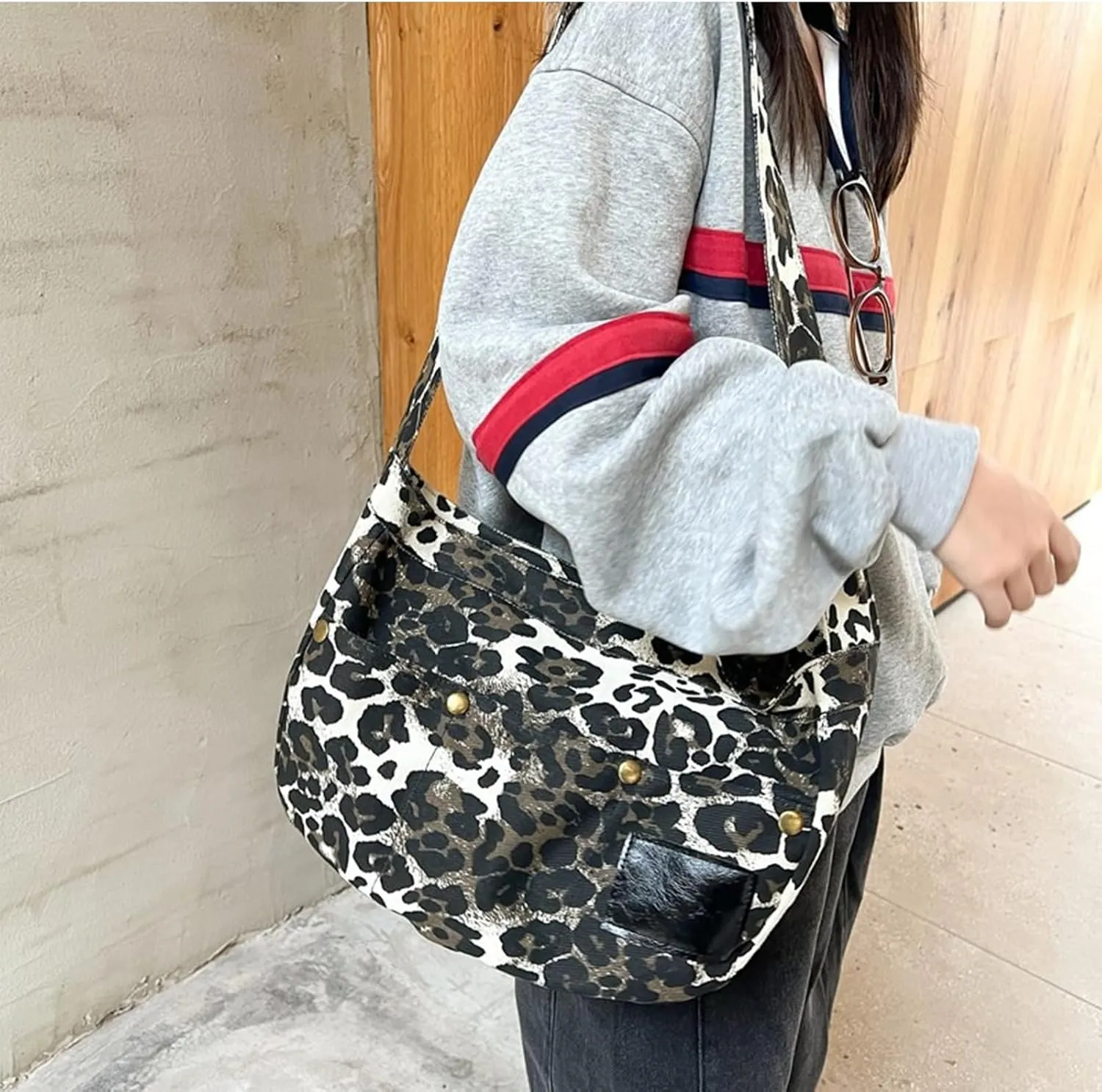 Leopard Purse Cheetah Print Hobo Y2K Tote Bag for Daily Use Adjustable Strap Shoulder Purse for Women