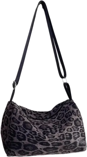 Leopard Purse Cheetah Print Shoulder Bag Fuzzy Hobo Purse with Adjustable Strap Y2K Aesthetic Underarm Bag