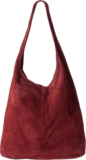 LiaTalia Womens Large Italian Suede Leather Single Shoulder Strap Hobo Slouch Bag with Storage Bag