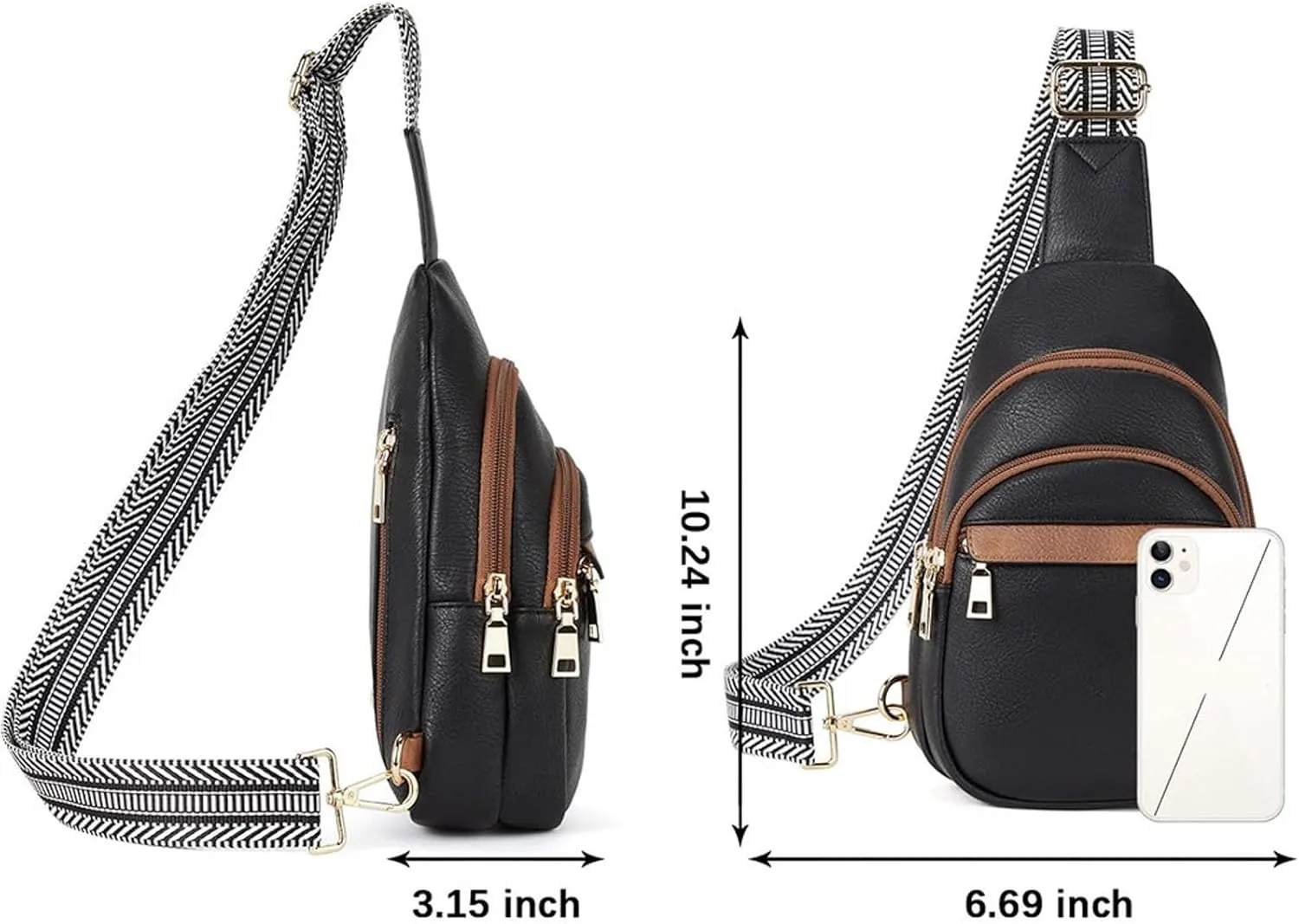 Lightweight Sling Bag for Men Chest Bags Daypack Crossbody for Travel Sport Running Hiking Summer Straw Purse(Black)