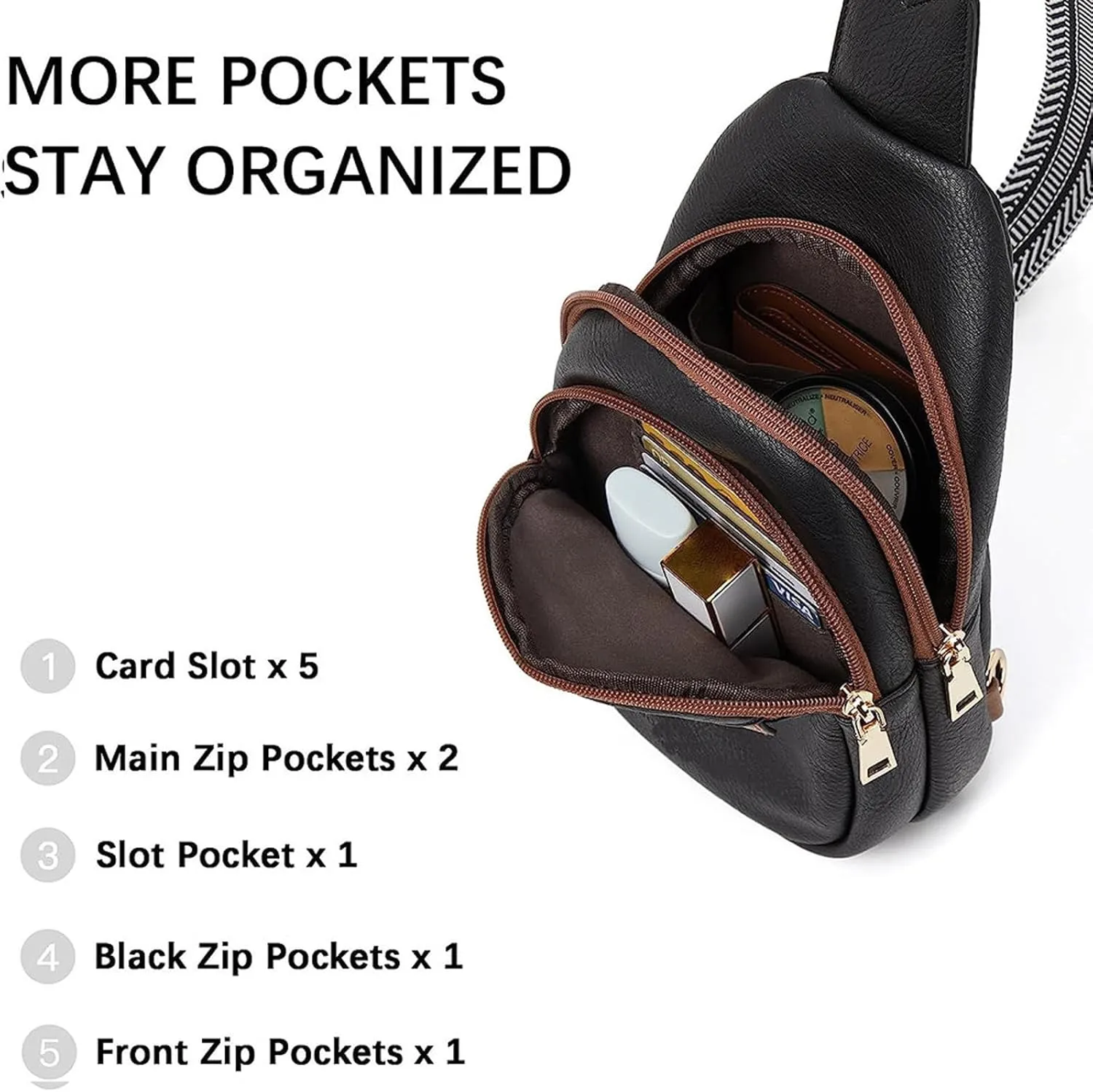 Lightweight Sling Bag for Men Chest Bags Daypack Crossbody for Travel Sport Running Hiking Summer Straw Purse(Black)