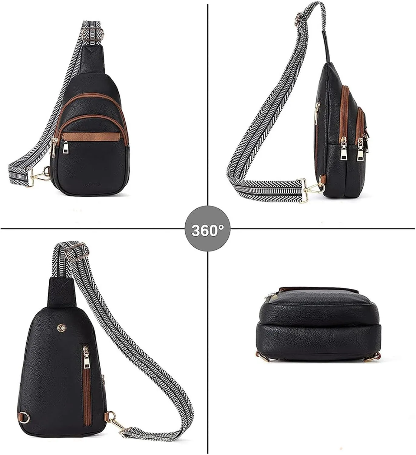 Lightweight Sling Bag for Men Chest Bags Daypack Crossbody for Travel Sport Running Hiking Summer Straw Purse(Black)