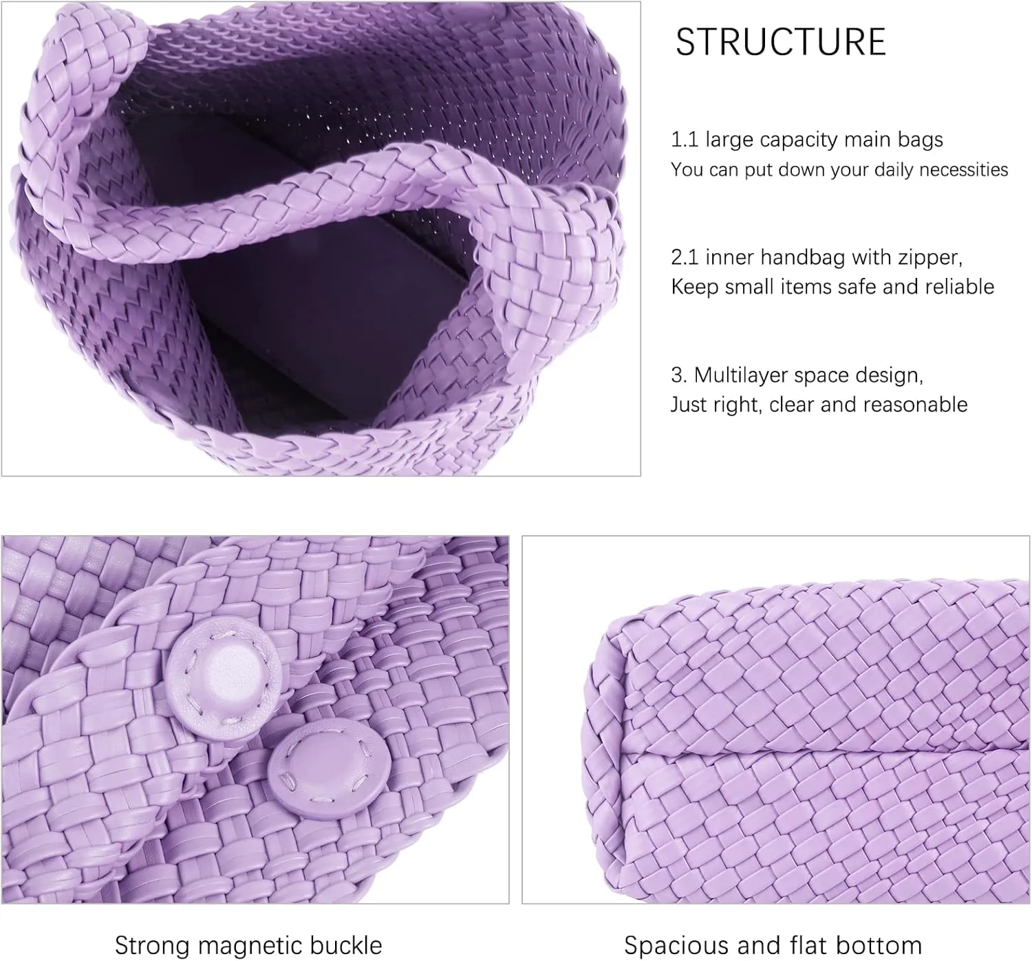 LMKIDS Women Vegan Leather Hand-Woven Tote Handbag Fashion Shoulder Top-handle Bag All-Match Underarm Bag with Purse