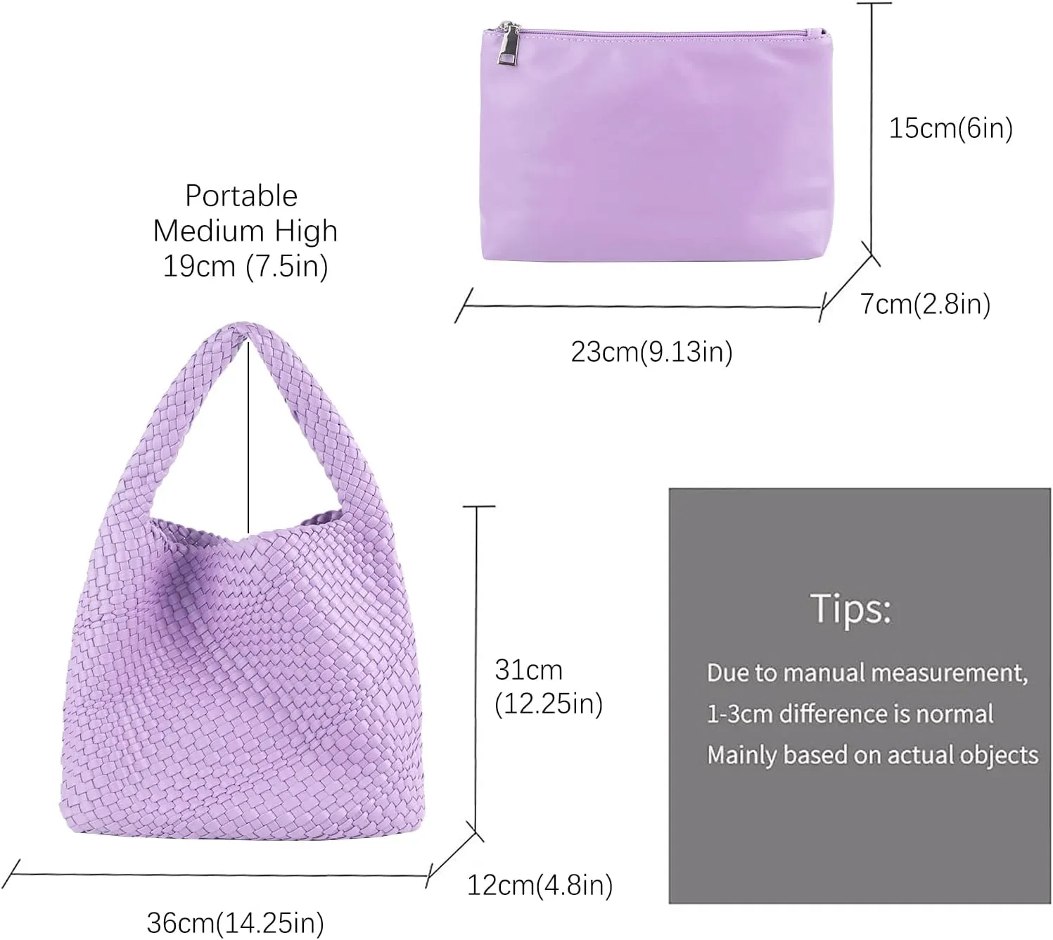 LMKIDS Women Vegan Leather Hand-Woven Tote Handbag Fashion Shoulder Top-handle Bag All-Match Underarm Bag with Purse
