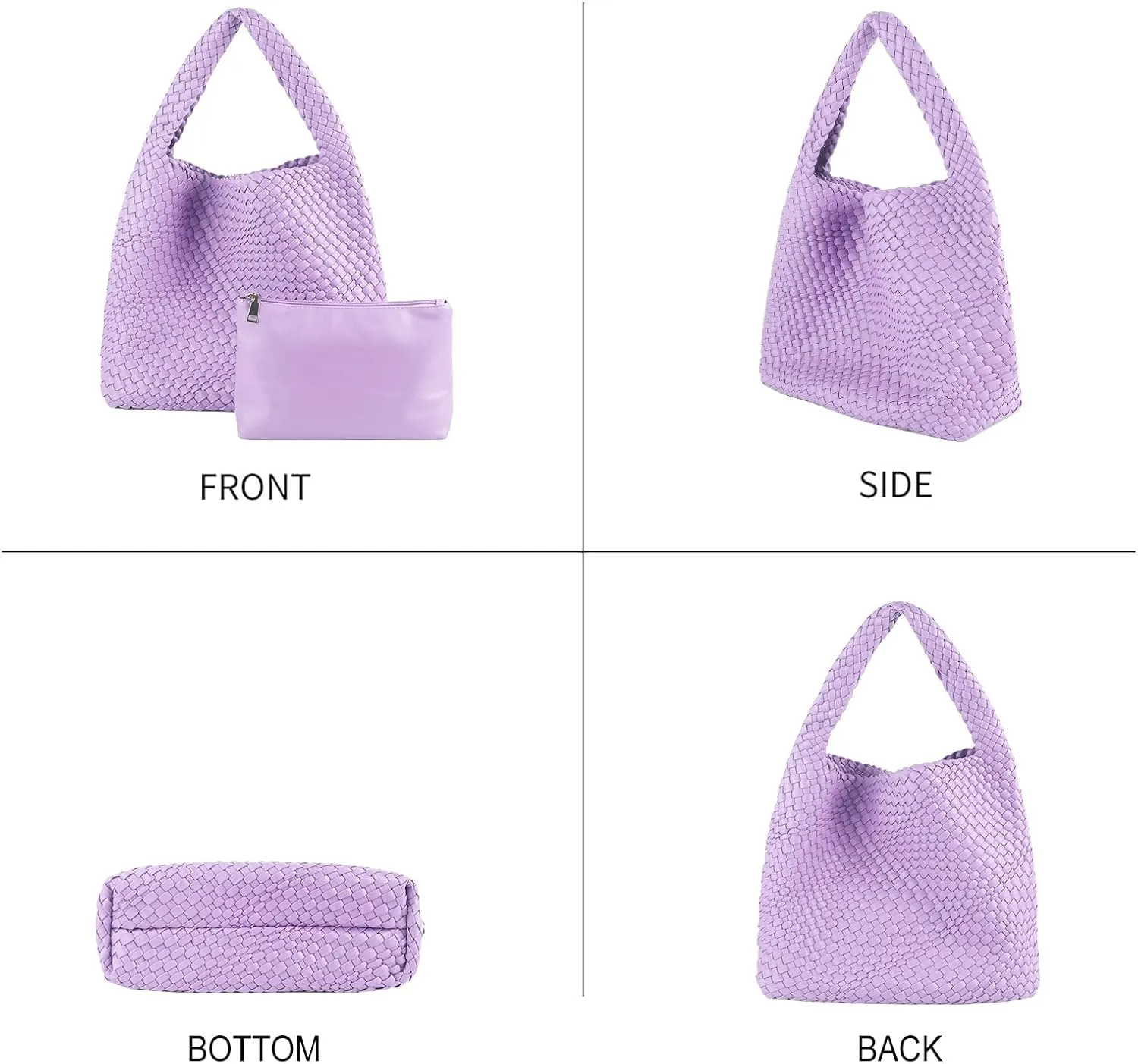 LMKIDS Women Vegan Leather Hand-Woven Tote Handbag Fashion Shoulder Top-handle Bag All-Match Underarm Bag with Purse