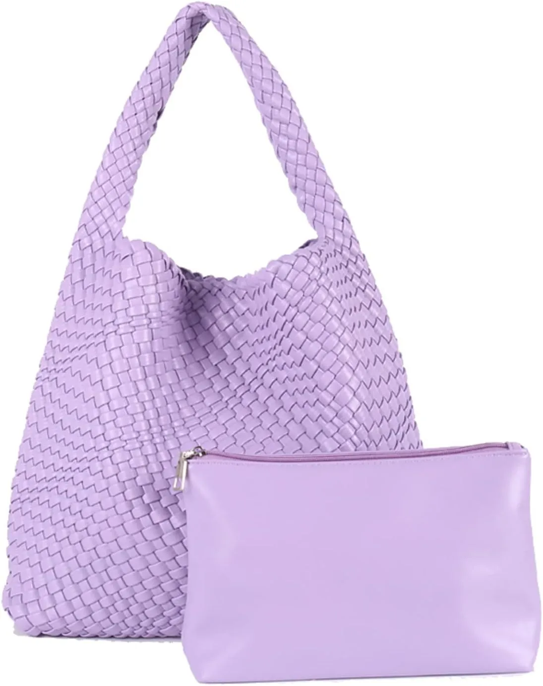 LMKIDS Women Vegan Leather Hand-Woven Tote Handbag Fashion Shoulder Top-handle Bag All-Match Underarm Bag with Purse