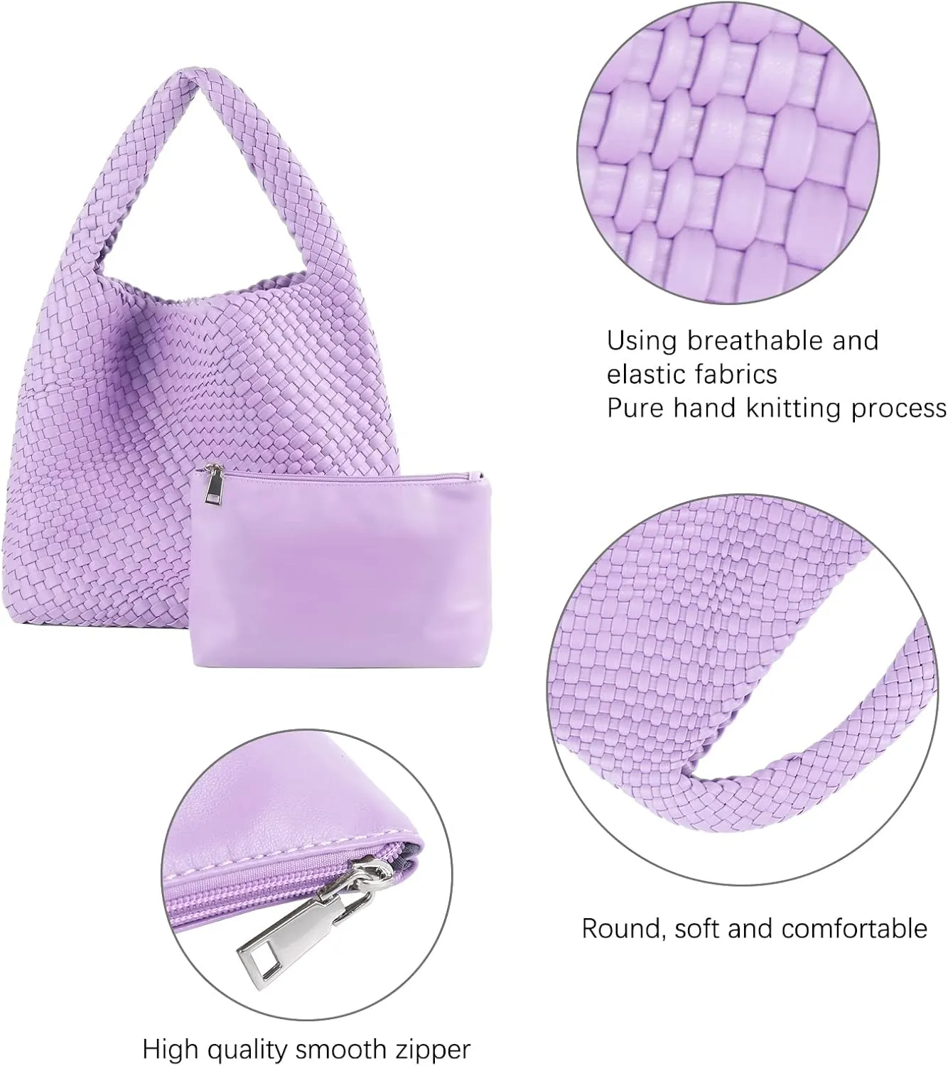 LMKIDS Women Vegan Leather Hand-Woven Tote Handbag Fashion Shoulder Top-handle Bag All-Match Underarm Bag with Purse