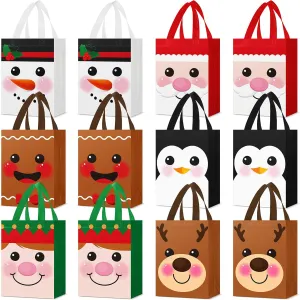 Locmeo 24 Pcs Reusable Christmas Candy Bags - 10 x 8 x 4 Inch Non Woven Gift Doll Bags for Party Favors & Holiday Gifts