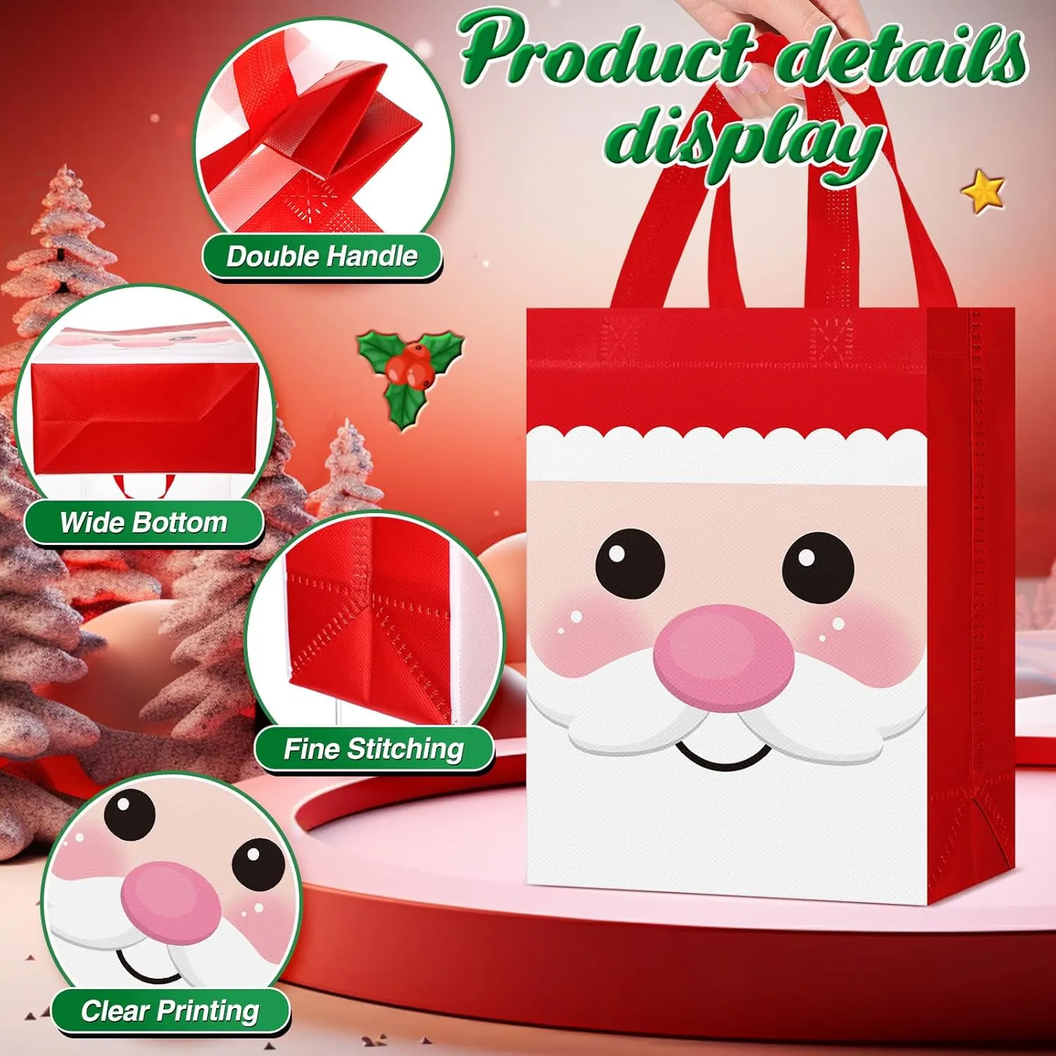 Locmeo 24 Pcs Reusable Christmas Candy Bags - 10 x 8 x 4 Inch Non Woven Gift Doll Bags for Party Favors & Holiday Gifts