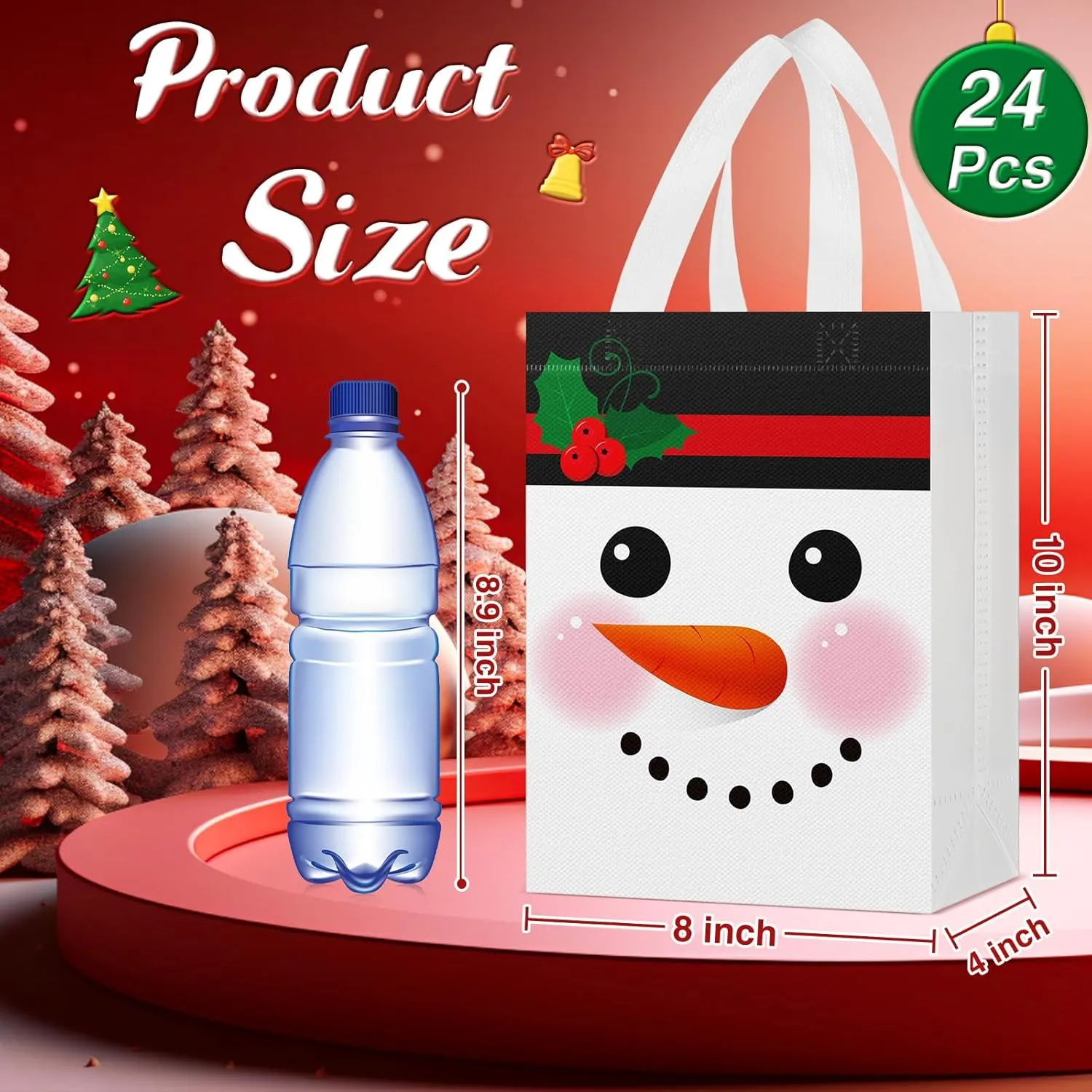 Locmeo 24 Pcs Reusable Christmas Candy Bags - 10 x 8 x 4 Inch Non Woven Gift Doll Bags for Party Favors & Holiday Gifts
