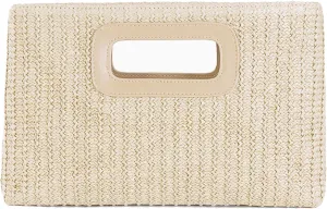 Long Keeper Straw Clutch Handbags Top Handle Clutch Evening Bags Woven Summer Beach Purse Crossbody Shoulder Bag with Chain