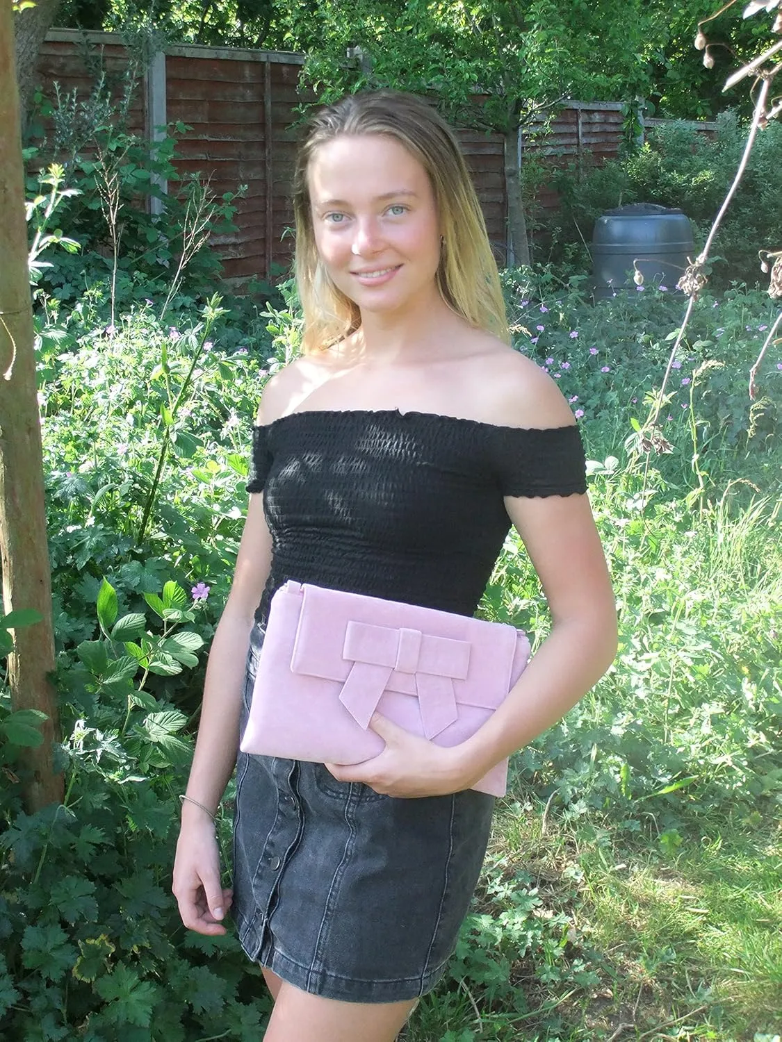 LONI Womens Clutch Bag Shoulder Bag Wristlet in Suede Faux Leather