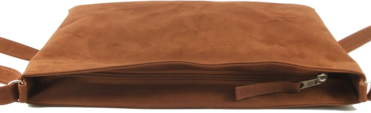 LONI Womens Hot Faux Suede Shoulder Bag Cross-Body Bag Flat with Zip-Top