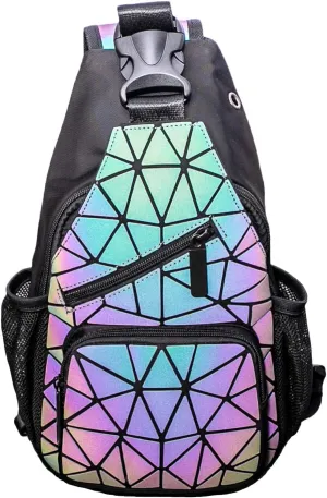 Lorran Tree Geometric Backpack Holographic Luminous Backpack Messenger Bag Multi-Function Shoulder Diagonal Cross Bag Chest Bag NO.1