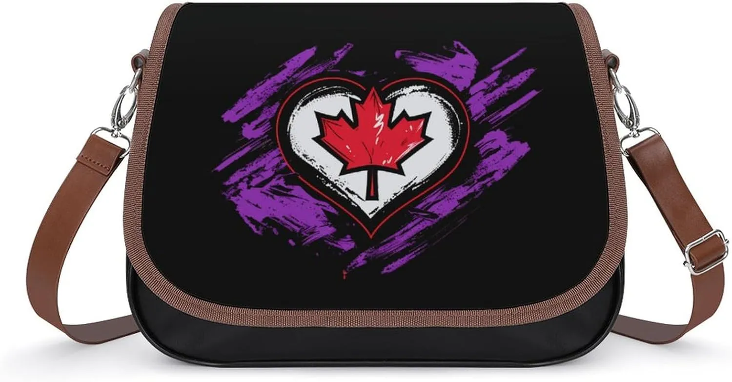 Love Canada Canadians Heart Women's Crossbody Bag Leather Medium Shoulder Handbag Fashion Tote Purse with Adjustable Strap