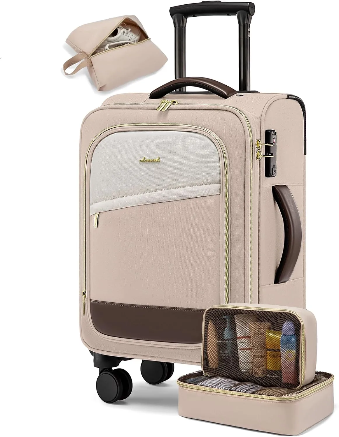 LOVEVOOK 4 Pcs Carry On Luggage 22x14x9 Airline Approved, 20 Inch Carry On Suitcases with Wheels, Softside Rolling Suitcase for Women Men, with TSA Lock Weekender Travel Luggage